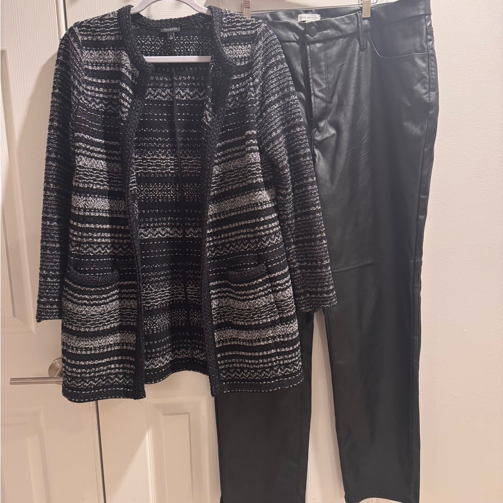 Talbots Black and Silver Textured Metallic Long Tweed Cardigan Size S.